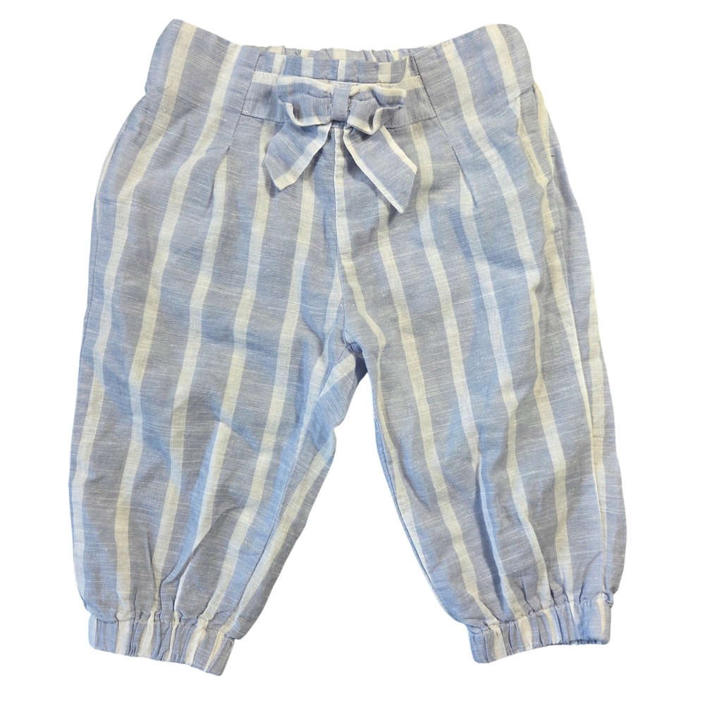 Mayoral Blue White Striped Cotton Linen Pants 9M 74cm Baby Boy Girl Bow Trousers